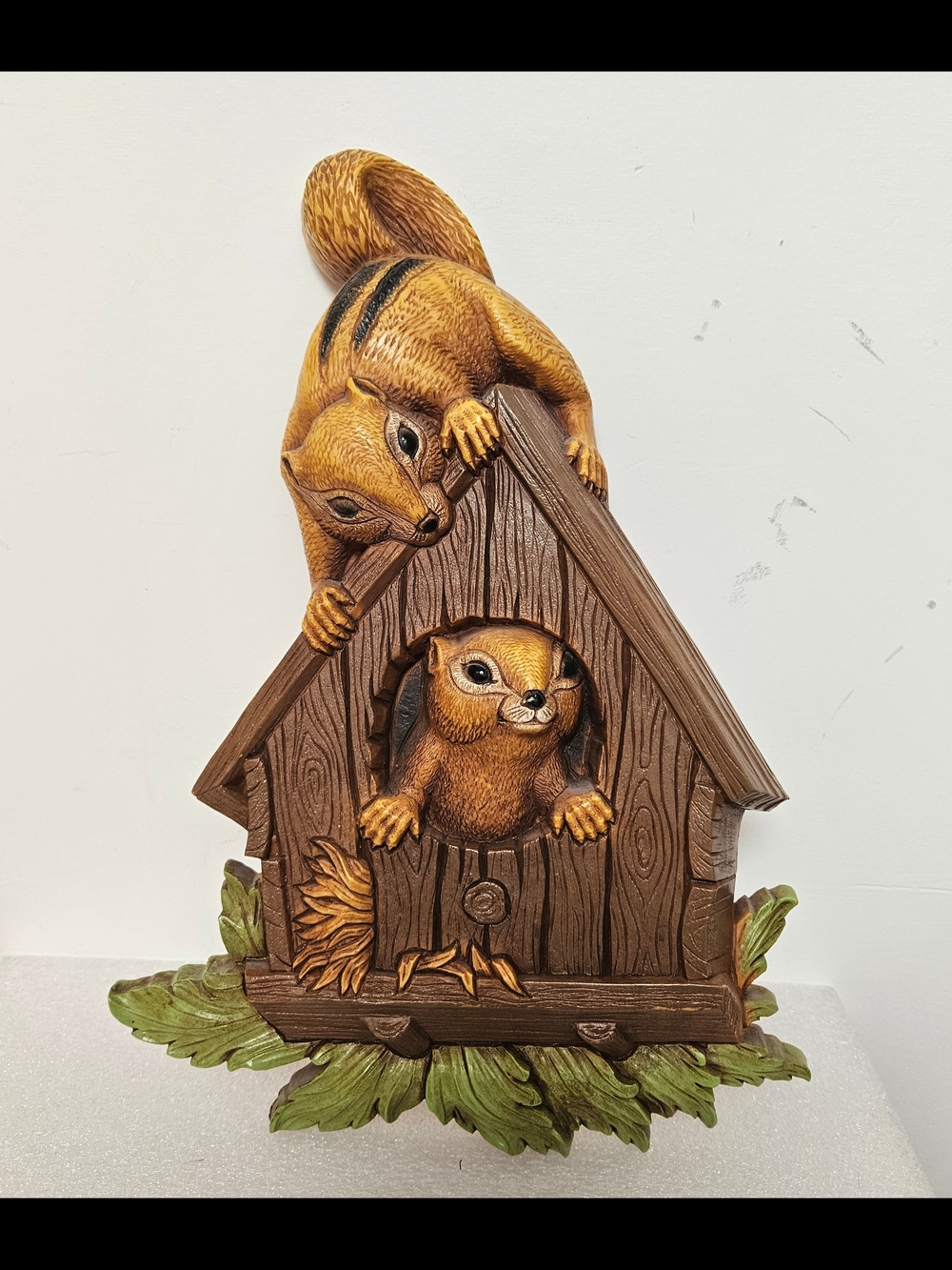 Vintage 1977 Dart Chipmunks In Birdhouse Syroco Plastic Wall Plaque Hanging